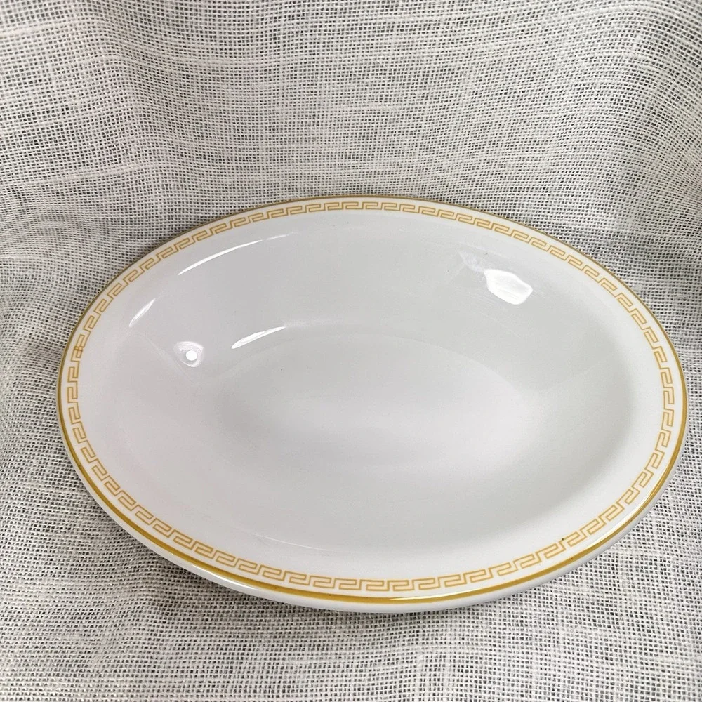 Homer Laughlin Ivory China Gold Greek Key Oval Vegetable‎ Serving Bowl 12